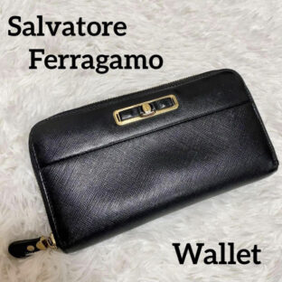 ferragamo フェラガモ 長財布 ジッパーウォレット ヴァラリボン 黒