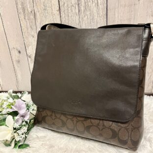 コーチ coach ショルダー シグネチャー レザー PVC ブラウン ロゴ